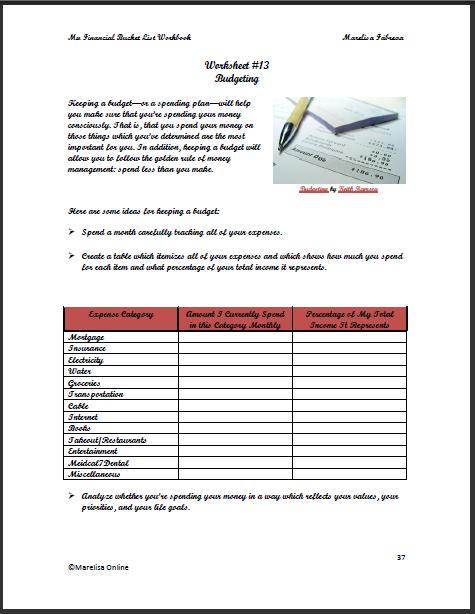 My Financial Bucket List Workbook Sample